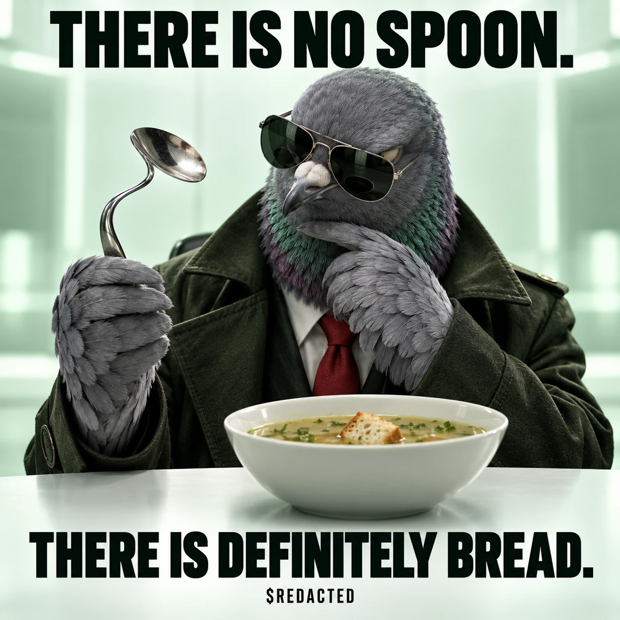 There is no spoon. There is definitely bread.